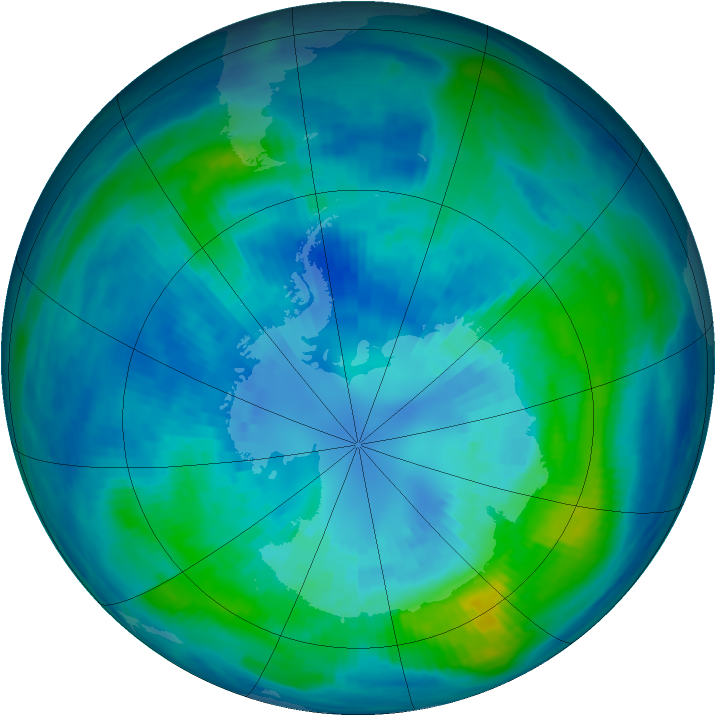 Antarctic ozone map for 06 April 1991
